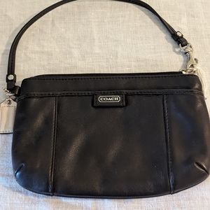 Black leather coach wristlet with front pouch